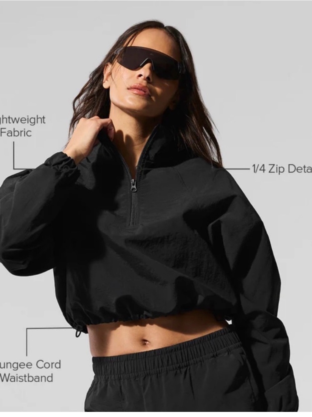 Alo Yoga Cropped Black Lightweight Quarter-Zip Pullover Jacket